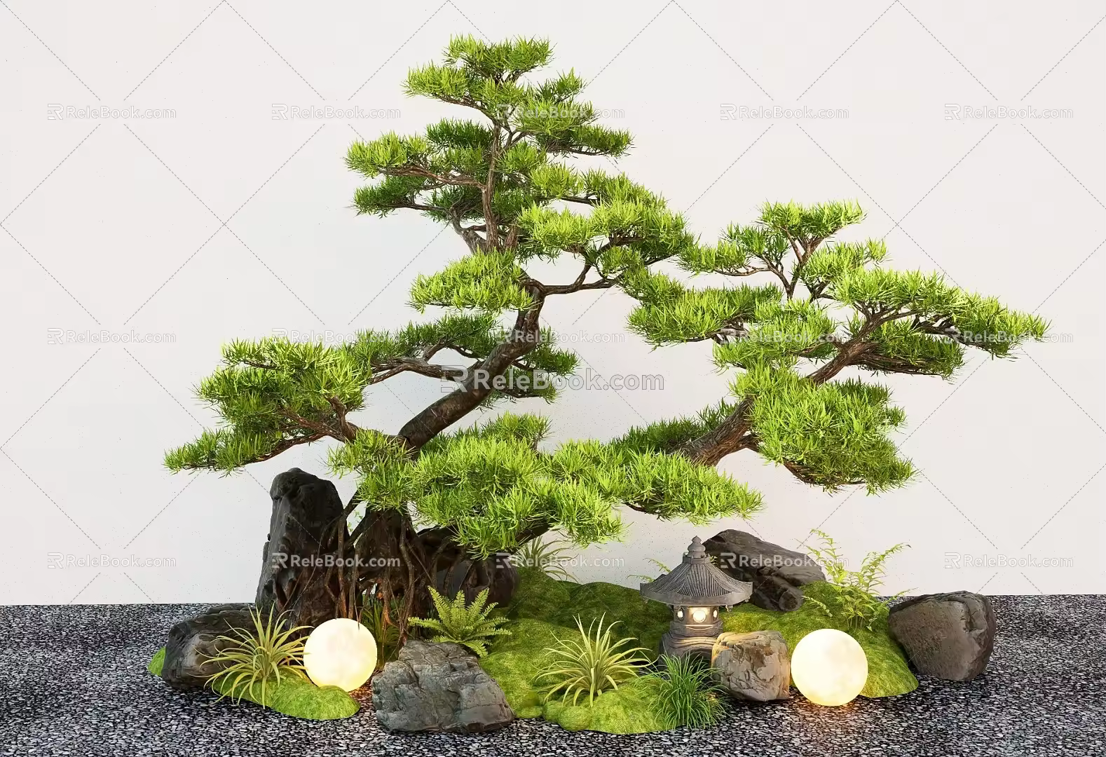 New Chinese-style Courtyard Landscape Setches Pine Tree Landscape Pine Tree Stone Micro-terrain 3d model