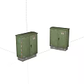 Two Green Fire Equipment Cabinets With Safety Signs For Emergency Storage