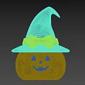Halloween Interactive Area With Pumpkin Wearing Witch Hat Purple Bow And Smiling Face