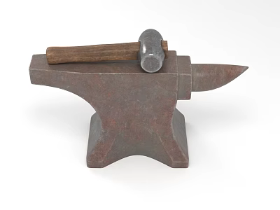 Rustic Cafe Interior Decor With Vintage Anvil And Wooden Hammer Accents 3d model