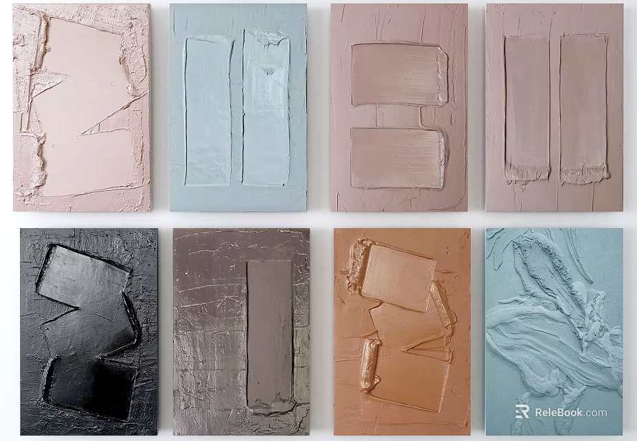 Abstract Textured Art Blocks In Various Colors And Geometric Shapes 3d model 