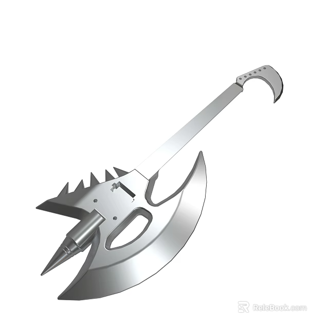 Unique Intricate Metal Battle Weapon With Sharp Blade And Spiked Design 3d model 