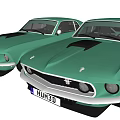 Four Classic Green Vintage Cars Displayed From Various Angles