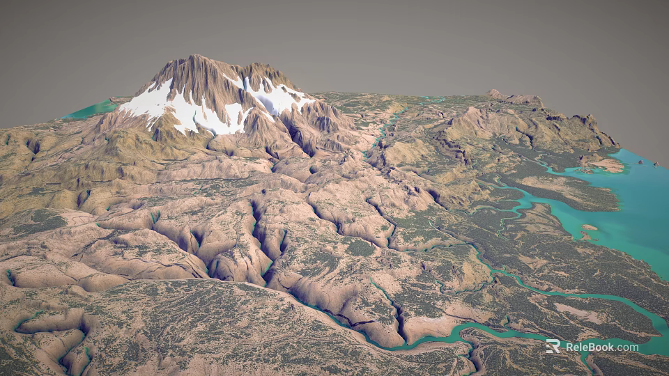 Breathtaking Mountain Landscape Featuring Snow Capped Peaks Rocky Terrain Flowing Rivers And Clear Lakes 3d model 