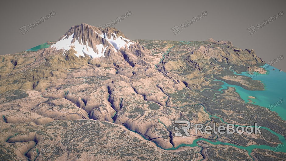 mountain mountain terrain snow mountain plateau canyon mountain river mountain model