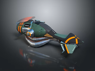 Futuristic Green And Orange Motorcycle With Silver Exhaust And Unique Stylish Design 3d model
