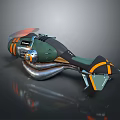 Futuristic Green And Orange Motorcycle With Silver Exhaust And Unique Stylish Design