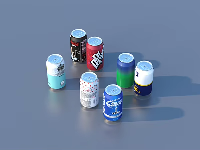Multiple Different Colored Beverage Cans From Various Brands Displayed Together 3d model