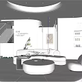 Modern Luxury Beauty Hair Salon With White Circular Sofa Curved Walls Display Shelves Green Plants