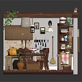 Cozy Miniature Kitchen Dining Scene With Window Wooden Table Chairs Pumpkin Plants And Shelves