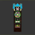 Retro Computer Gaming Machine Featuring Colorful Wheel Display Screen And Wooden Body Design