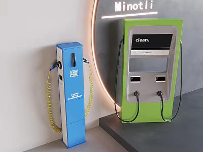 Blue And Green Minotli EV Charging Stations With Clean Screen And Multiple Ports 3d model