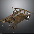Ancient Wooden Mechanical Weapon Featuring Wheels Bowstring and Classic Design 3d model