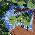 Serene Residential Landscape With Curved Pathways Green Lawns Wooden Deck And Trees
