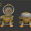 Sci Fi Style Grills With Open Lid And Closed Top Orange Gray Accents