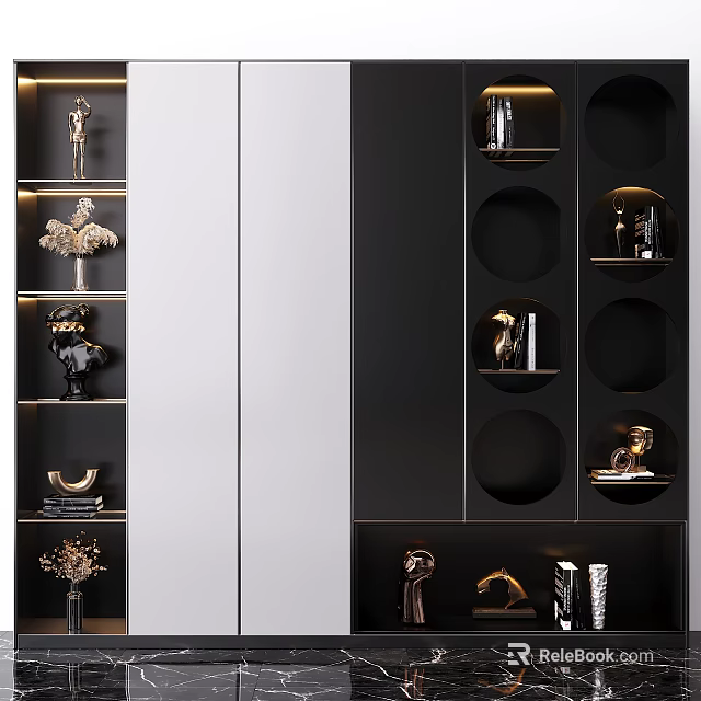 Modern Stylish Decorative Cabinet With Open Shelves LED Lighting And Ornamental Displays 3d model 