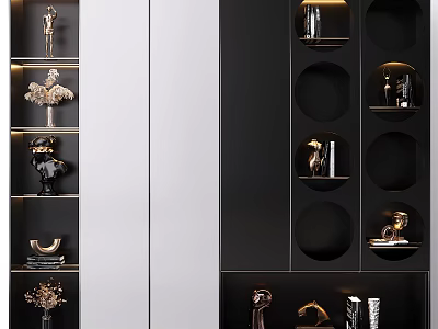 Modern Stylish Decorative Cabinet With Open Shelves LED Lighting And Ornamental Displays 3d model