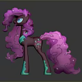 Colorful Cartoon Pony Character With Pink Curly Mane Purple Body And Green Accessories