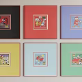 Abstract Paintings With Colorful Frames Featuring Cartoon Characters On Wall 3d model