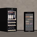 Black Wine Cooler And Cigar Cabinet With Glass Door And Storage Shelves