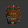 Wooden Barrel With Metal Hoops Lock And Decorative Metal Fittings