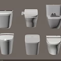 Six White Modern Toilets Arranged On Beige Wall For Bathroom