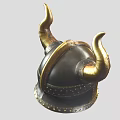 Viking Style Golden Metal Helmet With Brown Horns And Decorative Rivets Design