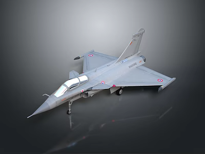 Gray Jet Fighter Model with Transparent Cockpit Red Wing Emblems Landing Gear Down Dark Background 3d model