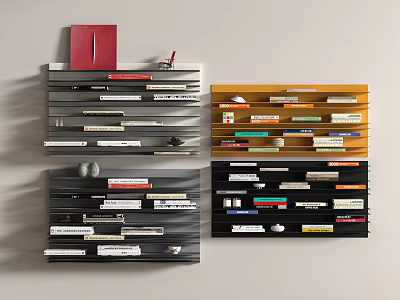 Colorful Multi Layer Wall Mounted Storage Shelves With Organized Books And Decorative Items 3d model