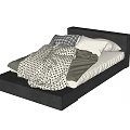Stylish Black Single Bed With Headboard Patterned Quilt And Light Colored Pillows 3d model