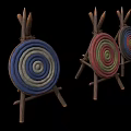 Colorful Decorative Ornament Set With Wooden Stands And Circular Spiral Woven Pieces
