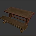 Solid Wooden Dining Table With Matching Long Bench For Home Use 3d model