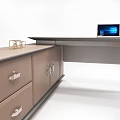 Modern Office Desk with Laptop on Top and Cabinet with Drawers