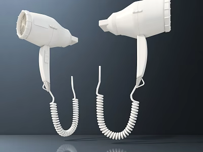 Modern White Hairdryers With Coiled Cords As Daily Electrical Appliances 3d model