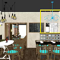 Modern Restaurant Interior With Wooden Bar Counter And Stools Silver Metal Equipment And Decorative Panels