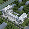 Modern White Public Building With Glass Facade Surrounded By Greenery And Trees