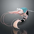 Colorful Shrimp Character With Blue Back White Eyes Long Antennae Pink Black Body And Reflection