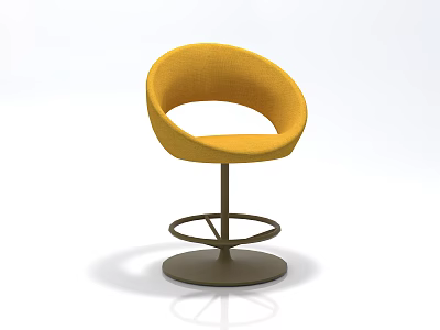 Stylish Yellow Round Backrest Leisure Chair With Upholstered Fabric And Metal Swivel Base 3d model