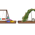 Decorative Outdoor Swing Setup With Wooden Frame Green Figures Two Swings And Vine Arch