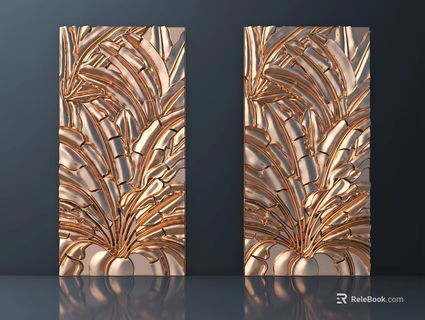 Copper Colored Carved Decorative Panels With Intricate Leaf Patterns For Interior Decor 3d model 