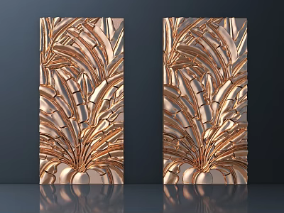 Copper Colored Carved Decorative Panels With Intricate Leaf Patterns For Interior Decor 3d model