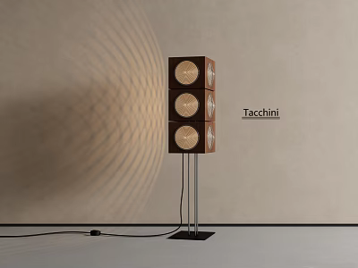 Modern Floor Lamp With Three Circular Lights Wooden Metal Frame And Shadow Projection 3d model