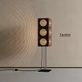 Modern Floor Lamp With Three Circular Lights Wooden Metal Frame And Shadow Projection