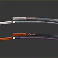 Traditional Katana Swords With Orange Black Handles And Red Accent Patterns