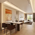 Modern Living Dining Room Interior With Open Concept TV Wall And Marble Coffee Table