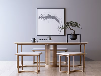 New Chinese Style Desk and Chair Table and Chair Combination 3d model