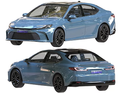 Blue Sedan Car Front and Rear Views With Modern Exterior Design And Black Alloy Wheels 3d model