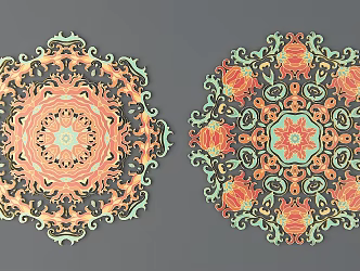Chinese ethnic style color carved traditional pattern national decoration 3d model