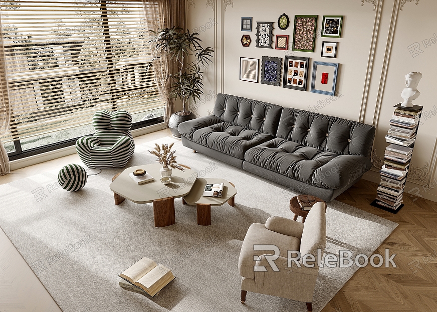 French sofa and coffee table combination model