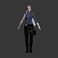 Silver Haired Female Warrior Character With Blue Top White Gloves And Black Armor Outfit